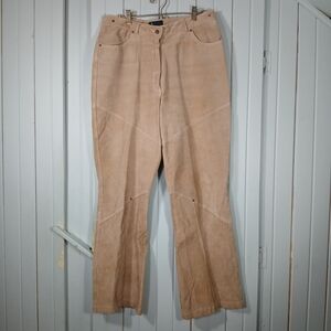Neutral Tan Suede High-Waist Pants
